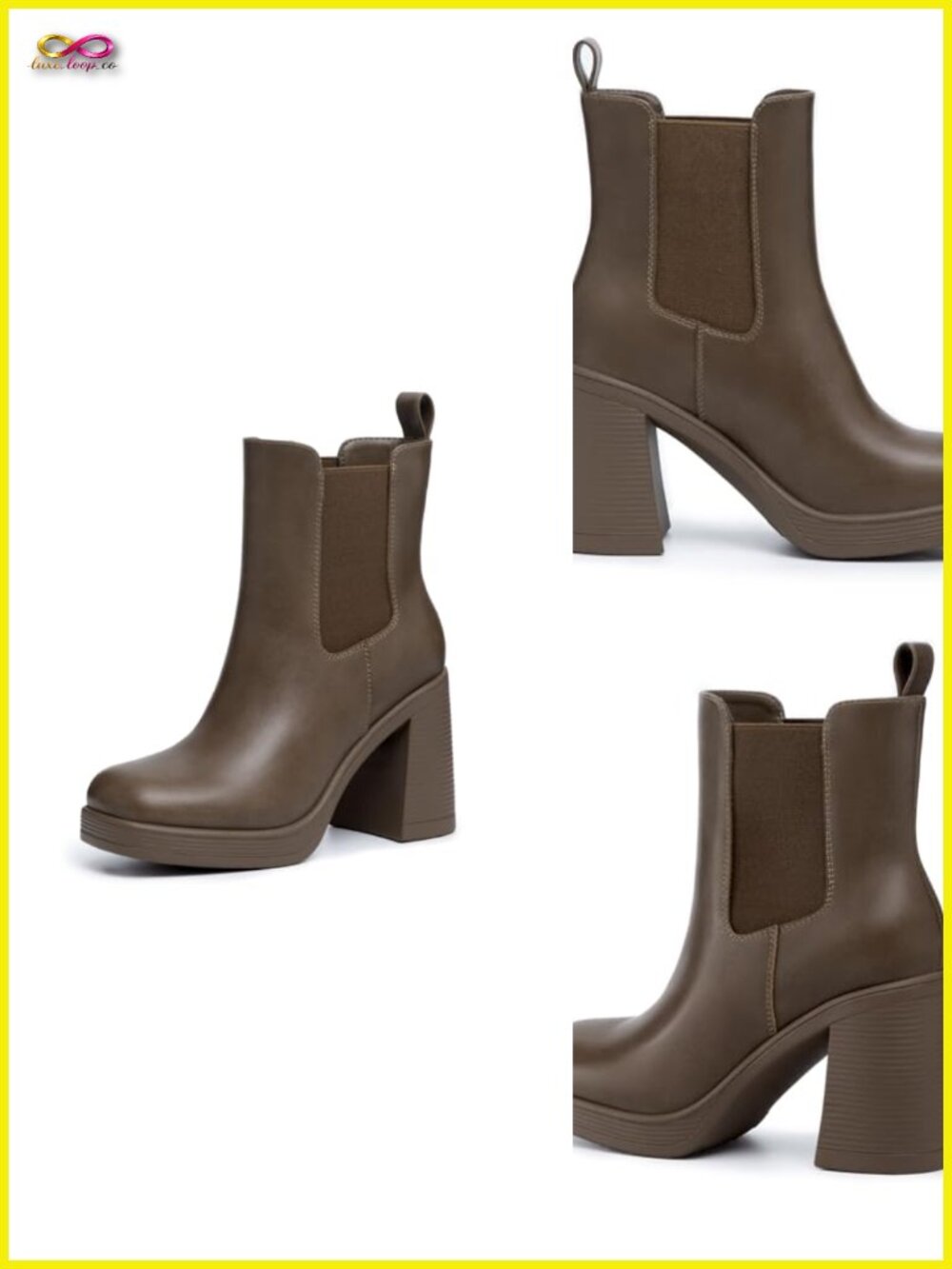 Faux Leather Platform Chelsea Boots Chunky Heel Square Toe Ankle Booties Slip On